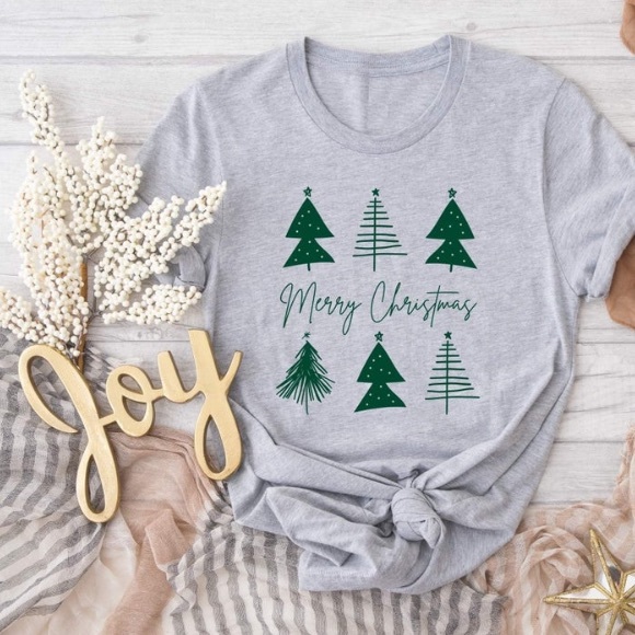 XL-NWT Merry Christmas Trees Grey Tee - Picture 2 of 5